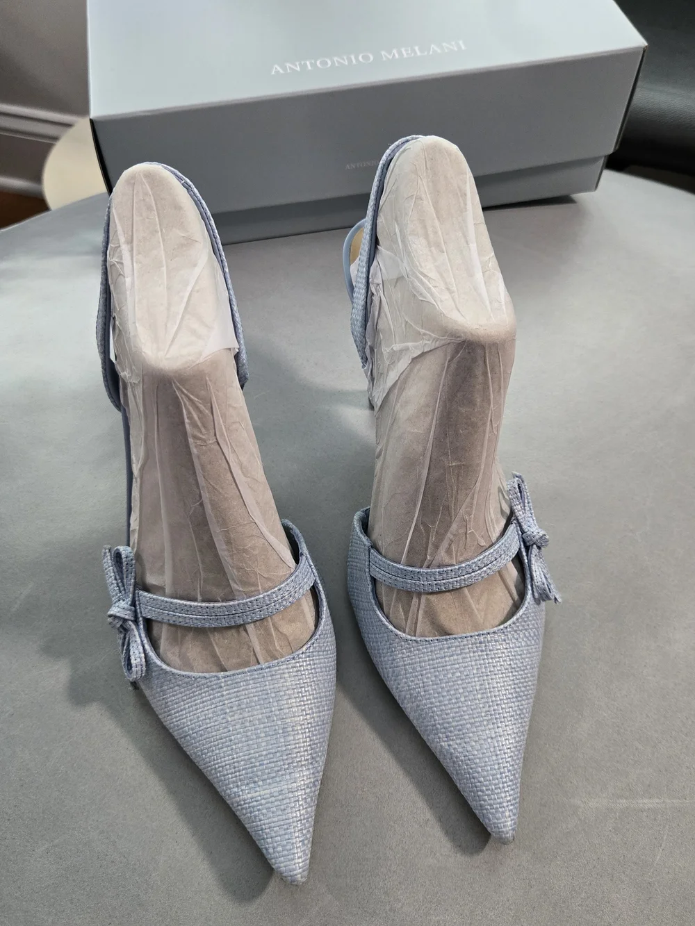 ANTONIO MELANI Light Blue Linen Pointed-Toe Sling Back Pumps WHBM Suit Available